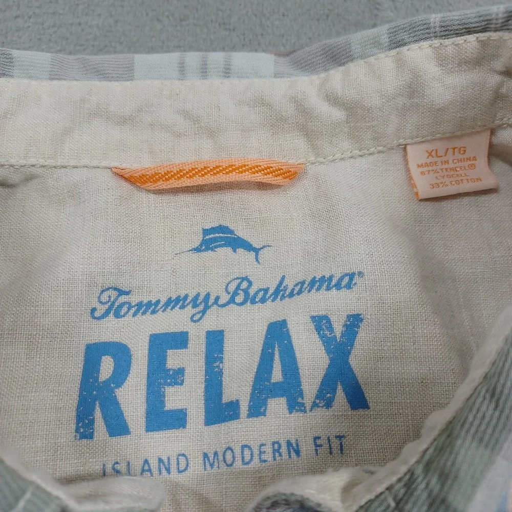 Tommy Bahama Shirt Mens XL Blue Plaid Relax Island Modern Fit Cotton‎ Blend